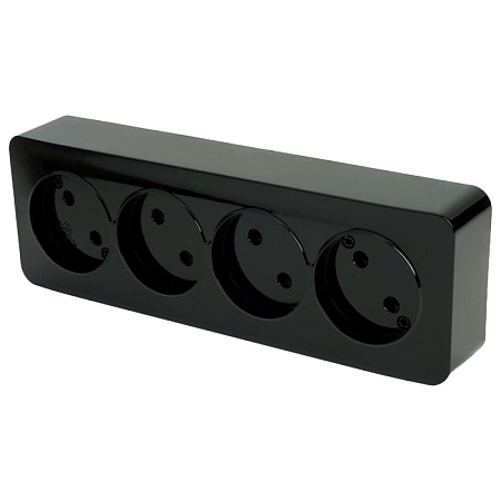 Розетка 4-местная б/з открытой установки, STEKKER, 250В, 10А, IP20, серия София, черный, MST10-14-02 - фото