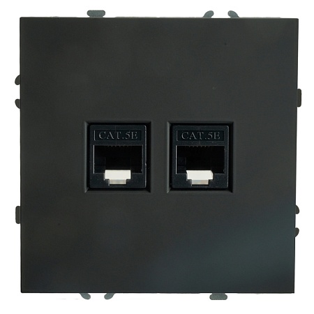 Розетка компьютерная 2-местная RJ-45 (механизм), STEKKER, серия Эмили, RST00-5111-05, черный уголь, soft touch - фото