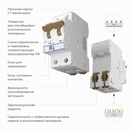 Автоматический выключатель 2P 10 A C 4,5 кА W902P104 - фото