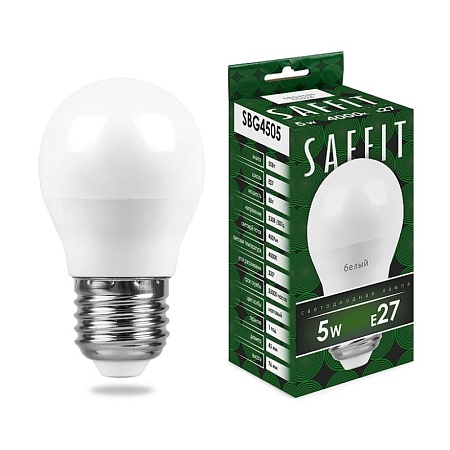 Лампа светодиодная SAFFIT SBG4505 Шарик E27 5W 230V 4000K - фото
