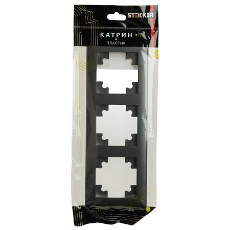 Рамка STEKKER, PFR00-7003-06 3-местная, пластик, серия Катрин, графит - фото