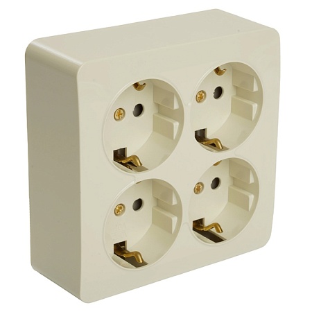 Розетка 4-местная с/з открытой установки, квадрат, STEKKER, 250В, 16А, IP20, серия София, слоновая кость, MST16-14S-04 - фото