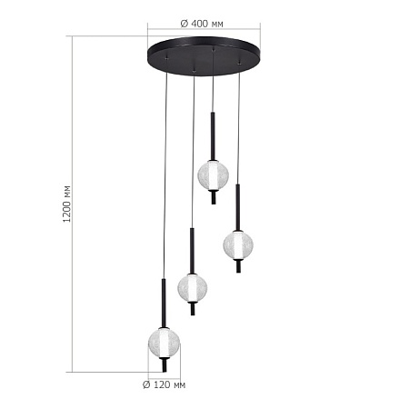 Светильник подвесной ST-Luce Черный/Прозрачное кракелированное стекло LED 4*8,5W 3000K SL6120.403.04 - фото