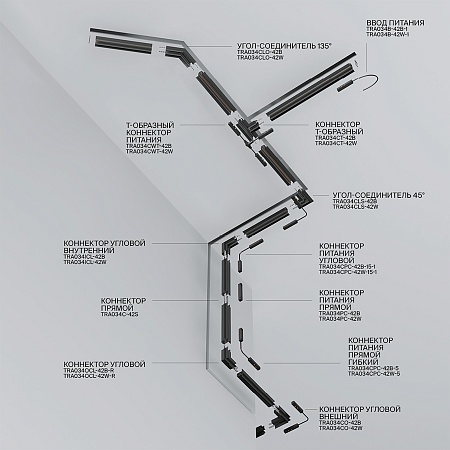 Трековая система Technical встраиваемая магнитная чёрная 350x175 TS-P-350-TR041-2-12W3K-B