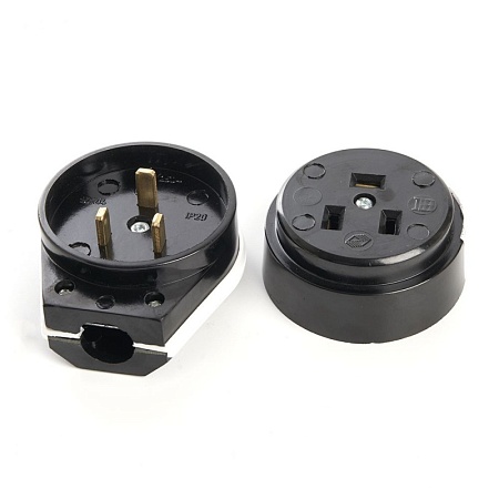 Вилка с розеткой для плит с/з STEKKER, PPG32-51-20, разборные, открытой установки, 250В, 32А, черный - фото