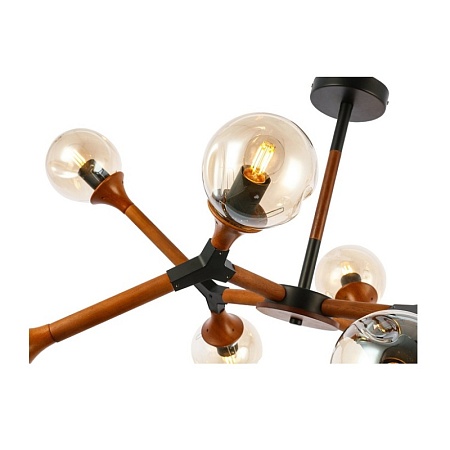 Светильник потолочный Черный, Темное дерево/Прозрачный, Янтарный E27 8*60W SLE109402-08 - фото