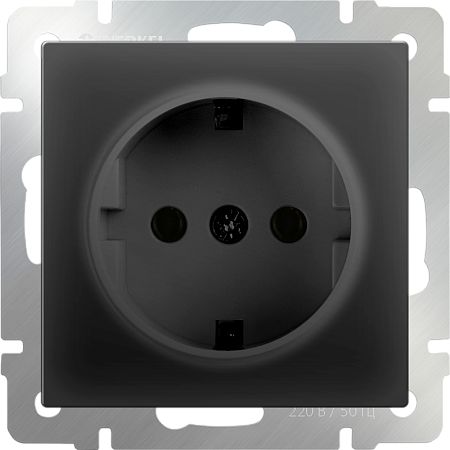 Розетка с заземлением черный матовый WL08-SKG-01-IP20 - фото