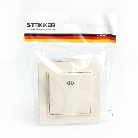 Переключатель перекрестный 1-клавишный STEKKER  PSW10-9009-02, 250В, 10А, серия Эрна, слоновая кость - фото