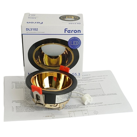 Светильник встраиваемый Feron DL3102 потолочный MR16 G5.3  черный + золото - фото