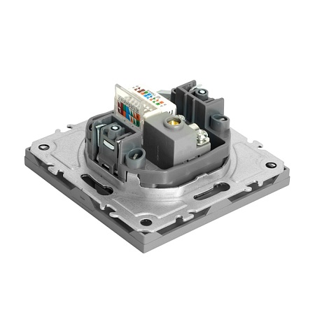 Розетка TV + компьютерная RJ-45 (механизм), STEKKER, серия Эмили, RST00-5106-10, платиново-серый, soft touch - фото