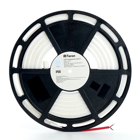 Светодиодная неоновая лента Feron LS651, 180SMD(2835)/m 14,4W/m 12V 5m IP68 6500К с 2 заглушками, 2 заглушками c проводом, 10 креплениями в комплекте - фото