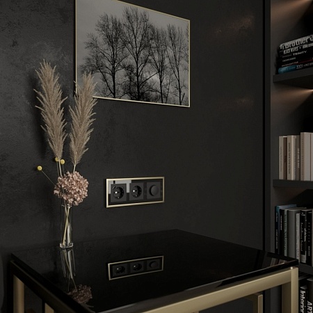 Рамка из металла на 3 поста Baguette черный/латунь W0032852 - фото