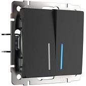 Выключатель двухклавишный с подсветкой черный матовый WL08-SW-2G-LED