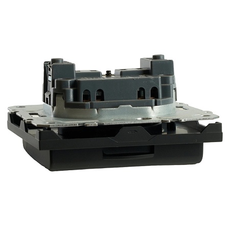 RST16-5113-05 Розетка 1-местная с крышкой с защ. штор STEKKER, б/з, 250В, 16А, серия Эмили, RST16-5113-05, черный уголь, soft touch - фото