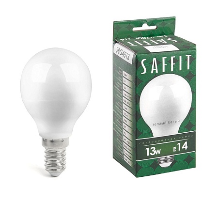 Лампа светодиодная SAFFIT SBG4513 Шарик E14 13W 230V 2700K - фото