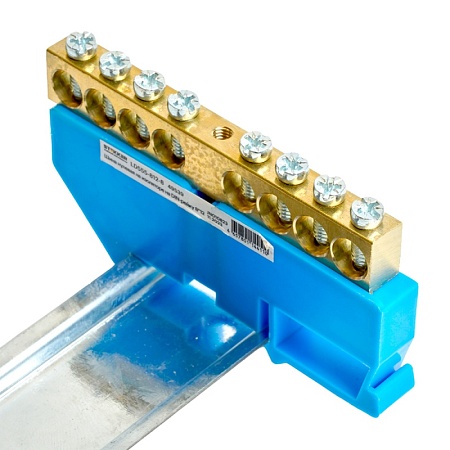 Шина"N" на изоляторе STEKKER 8*12 на DIN-рейку 8 выводов, синий, LD555-812-8 - фото