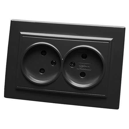 Розетка 2-местная б/з STEKKER, PST10-9013-03, 250В, 16А, с защитной шторкой, серия Эрна, черный - фото