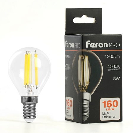 Лампа светодиодная Feron.PRO LB-1708 Шарик E14 1300LM 8W 175-265V 4000K - фото