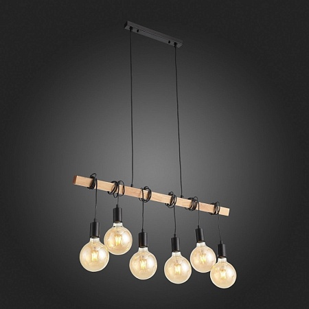 Светильник подвесной Черный, Светлое дерево E27 6*60W SL1142.403.06 - фото