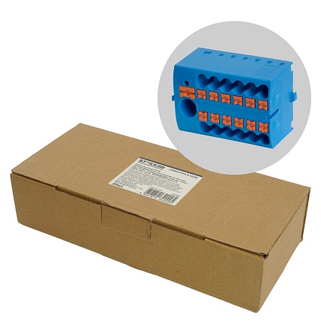 Зажим блочный (групп) для распред.тока нагрузки push-in на 12 точек, сеч 2,5 мм2, 690V,41А, 1точка интегр. питание,синий LD580 PTFIX 6-12/25 - фото