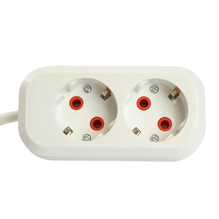 Удлинитель двухместный с/з  STEKKER HM06-21-03 3x1мм2, 3м, серия Home (У10-001), белый - фото