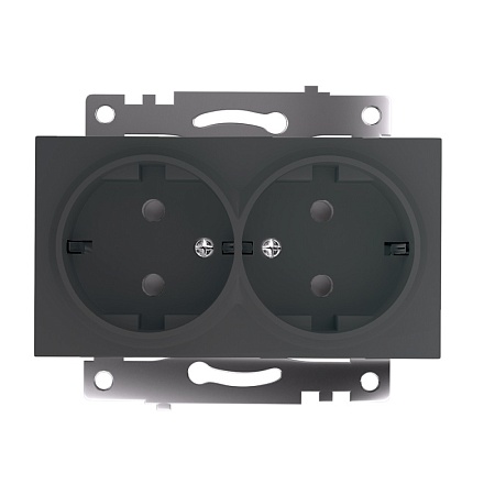 Розетка 2-местная с защитной шторкой (механизм) с/з, 250В, 16А, серия Катрин, графит, GLS16-7114-06 - фото