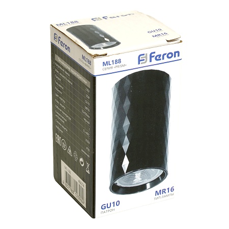 Светильник потолочный Feron ML188 Barrel PRISM MR16 GU10 35W 230V, черный - фото