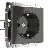 Розетка с заземлением и шторками серо-коричневый WL07-SKGS-01-IP44