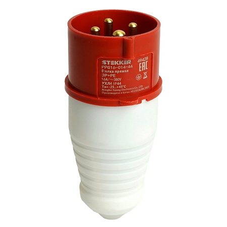 Вилка прямая ST-014 16А 380В 3P+PE IP44, PPG16-014-44, Stekker - фото