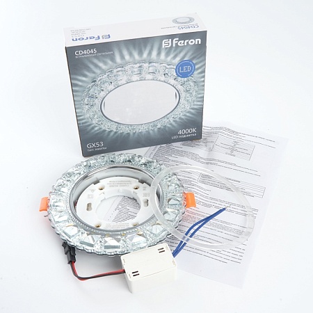 Светильник встраиваемый с белой LED подсветкой Feron CD4045 потолочный GX53 без лампы, прозрачный, хром - фото