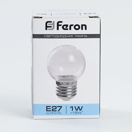 Лампа светодиодная Feron LB-37 Шарик E27 1W 6400K прозрачный - фото