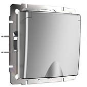 Розетка влагозащ. с зазем. с защит. крышкой и шторками серебряный WL06-SKGSC-01-IP44