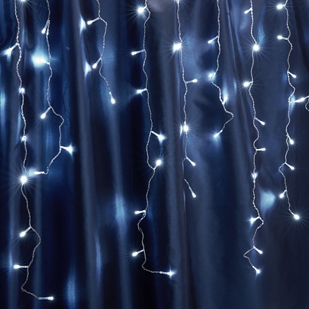 Светодиодная гирлянда Feron CL23 бахрома 5,3м*0,8м + 3м 230V 5000К, c питанием от сети, эффектом стробов, белый шнур - фото