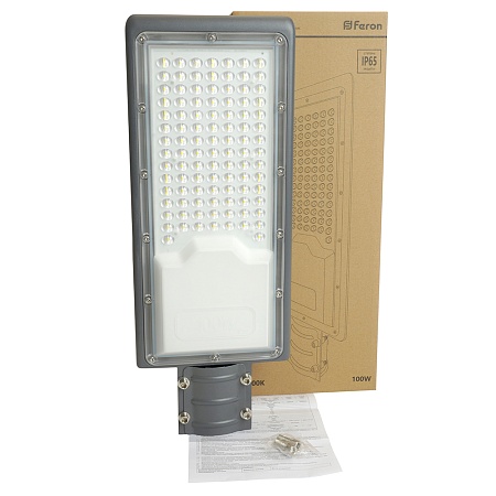 Светодиодный уличный консольный светильник Feron SP3033 100W 6400K 230V, серый - фото