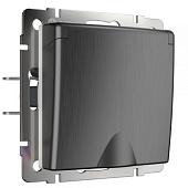 Розетка влагозащ. с зазем. с защит. крышкой и шторками графит рифленый WL04-SKGSC-01-IP44