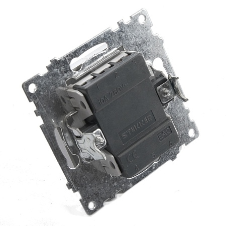 Выключатель 1-клавишный (механизм), STEKKER GLS10-7103-03, 250V, 10А, серия Катрин, серебро - фото