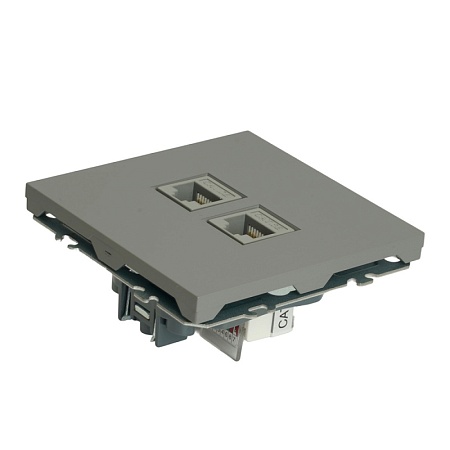Розетка компьютерная 2-местная RJ-45 (механизм), STEKKER, серия Эмили, RST00-5111-10, платиново-серый, soft touch - фото