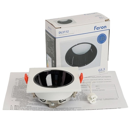 Светильник встраиваемый Feron DL3112 потолочный MR16 G5.3 белый + черный хром - фото