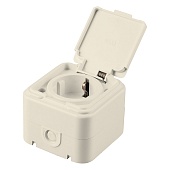 Розетка 1-местная с/з, с крышкой, STEKKER, PST16-21-44 (RA 16-211-БЖ), пластик АВС, 250В, 16А, IP44, слоновая кость (RA 16-211-С)