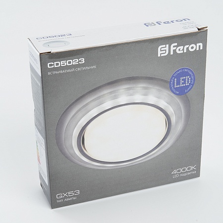 Светильник встраиваемый с белой LED подсветкой Feron CD5023 потолочный GX53 без лампы, матовый - фото