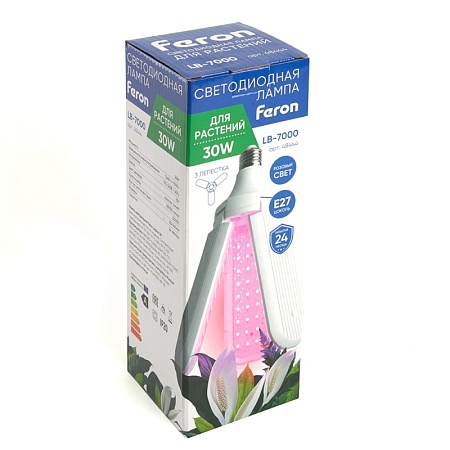 Лампа светодиодная 3-х лепестковая Feron LB-7000 E27 30W 175-265V красно-синий спектр - фото