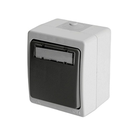 Выключатель 1-клавишный с окном для маркировки самовозвратный STEKKER, PSW10-114-54, открытой установки, 250В, 10А, IP54, серый/графит - фото