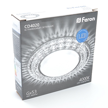 Светильник встраиваемый с белой LED подсветкой Feron CD4020 потолочный GX53 без лампы прозрачный - фото