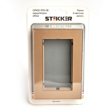 Рамка  2-местная (без перемычки), стекло, STEKKER, GFR00-7012-08, серия Катрин, золото - фото