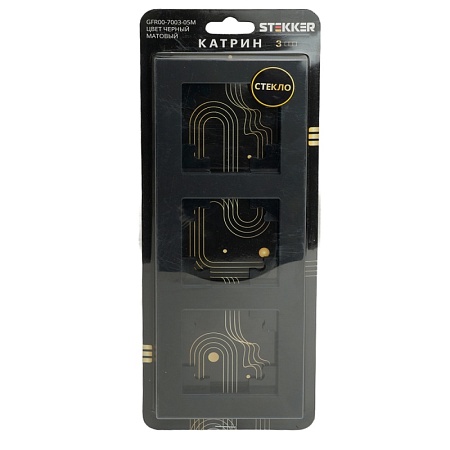 Рамка 3-местная, стекло, STEKKER GFR00-7003-05М, серия Катрин, черный матовый - фото