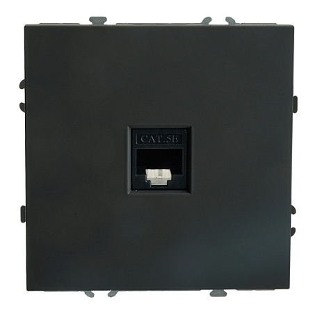 Розетка компьютерная 1-местная RJ-45 (механизм), STEKKER, серия Эмили, RST00-5117-05, черный уголь, soft touch - фото