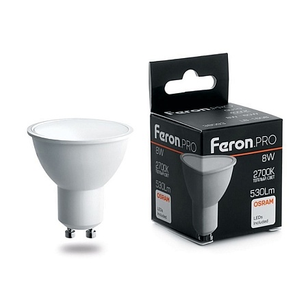 Лампа светодиодная Feron.PRO LB-1608 GU10 8W 175-265V 2700K - фото