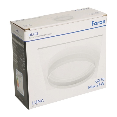Светильник встраиваемый Feron DL703 LUNA потолочный GX70 белый квадрат - фото