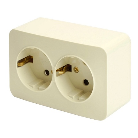 Розетка 2-местная с/з открытой установки, STEKKER, 250В, 16А, IP20, серия София, слоновая кость, MST16-12-04 - фото