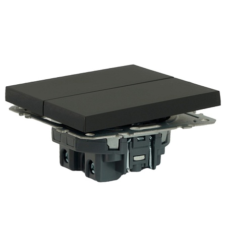 Выключатель 2-клавишный (механизм), STEKKER, 250В, 10А, серия Эмили, RSW10-5104-05, черный уголь, soft touch - фото